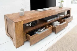 Massives TV-Board MAKASSAR 170cm braun Sheesham stone finish Lowboard drei Schubladen