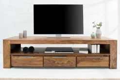 Massives TV-Board MAKASSAR 170cm braun Sheesham stone finish Lowboard drei Schubladen