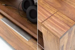 Massives TV-Board MAKASSAR 170cm braun Sheesham stone finish Lowboard drei Schubladen