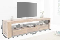 Massives TV-Board MAKASSAR 170cm braun Sheesham stone finish Lowboard drei Schubladen
