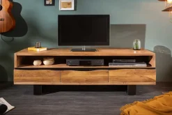 Massives TV-Board MAMMUT 160cm Akazie Honey Finish Metall Baumkante Lowboard
