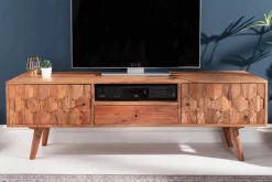 Massives TV-Board MYSTIC LIVING 140cm Akazie natur 3D Oberfläche Massivholz