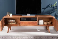 Massives TV-Board MYSTIC LIVING 140cm Akazie natur 3D Oberfläche Massivholz