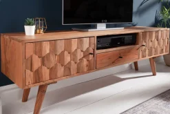 Massives TV-Board MYSTIC LIVING 140cm Akazie natur 3D Oberfläche Massivholz
