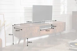 Massives TV-Board MYSTIC LIVING 140cm braun Sheesham Massivholz stone finish 3D -Front