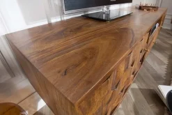 Massives TV-Board MYSTIC LIVING 140cm braun Sheesham Massivholz stone finish 3D -Front