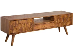 Massives TV-Board MYSTIC LIVING 140cm braun Sheesham Massivholz stone finish 3D -Front