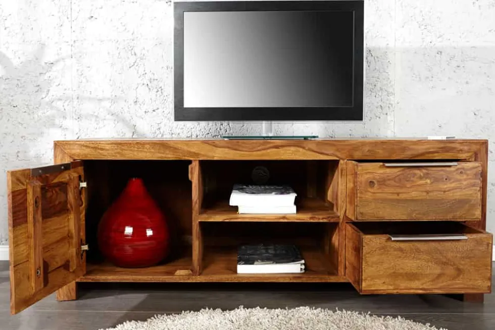 Massives TV-Board PURE 135cm braun Sheesham stone finish Lowboard Palisander