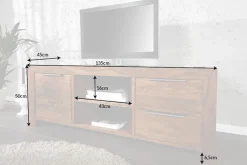 Massives TV-Board PURE 135cm braun Sheesham stone finish Lowboard Palisander