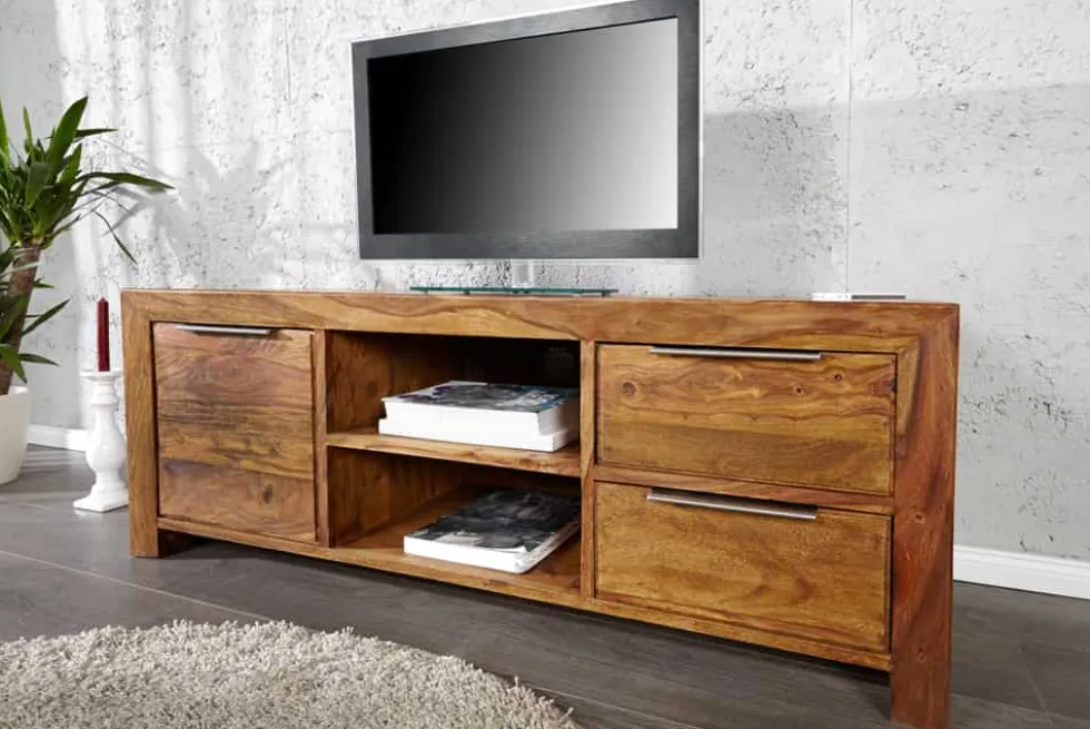 Massives TV-Board PURE 135cm braun Sheesham stone finish Lowboard Palisander