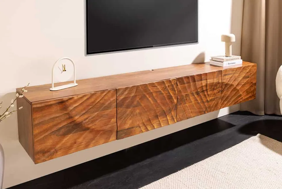 Massives TV-Board SCORPION 200cm braun Mangoholz hängend Lowboard