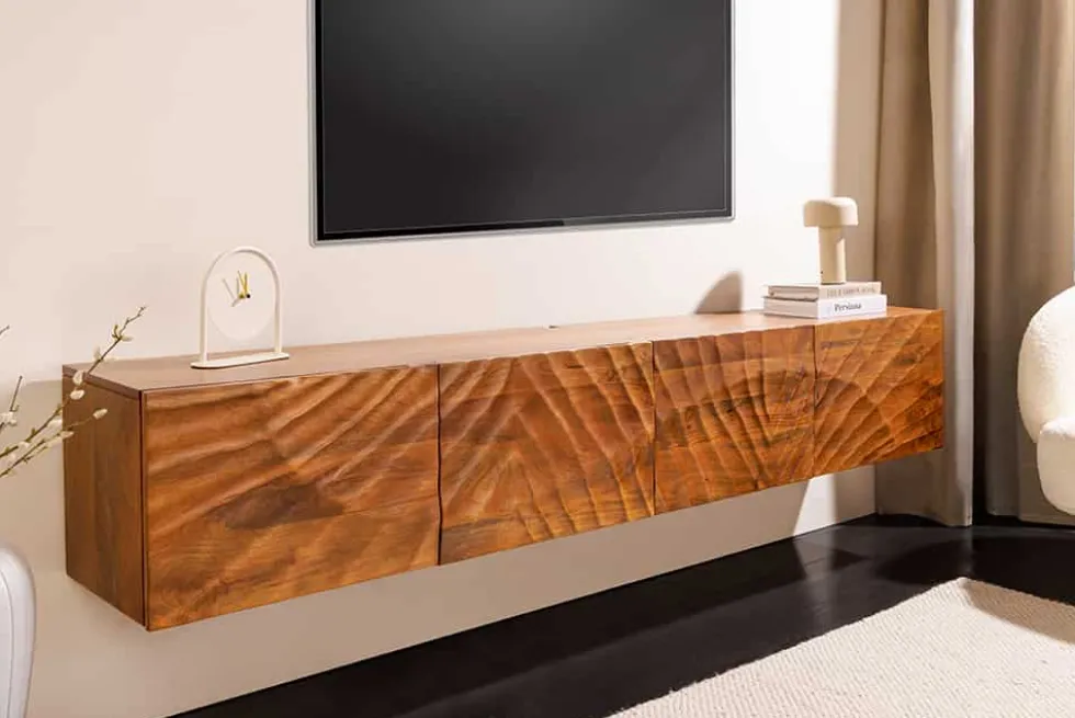 Massives TV-Board SCORPION 200cm braun Mangoholz hängend Lowboard