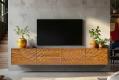 Massives TV-Board SCORPION 200cm braun Mangoholz hängend Lowboard