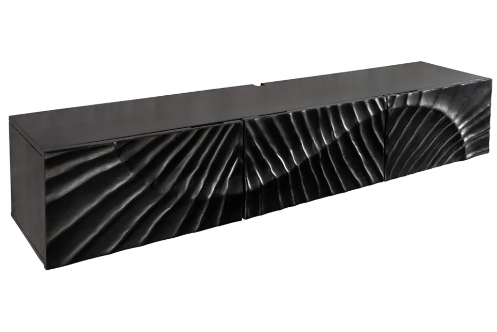 Massives TV-Board SCORPION 160cm schwarz Mangoholz hängend Lowboard