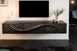 Massives TV-Board SCORPION 160cm schwarz Mangoholz hängend Lowboard