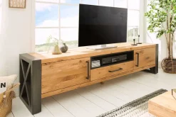 Massives TV-Board THOR 200cm Wild Eiche geölt Lowboard im Industrial Design