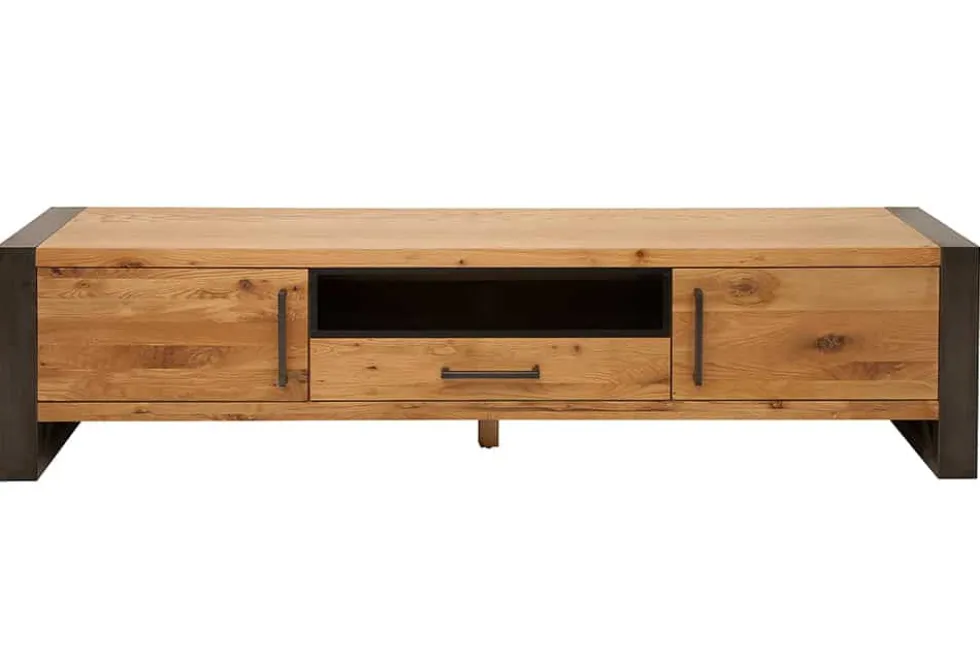 Massives TV-Board THOR 200cm Wild Eiche geölt Lowboard im Industrial Design