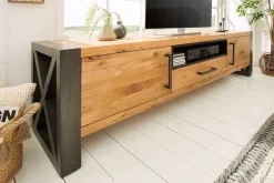 Massives TV-Board THOR 200cm Wild Eiche geölt Lowboard im Industrial Design