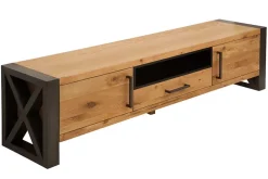 Massives TV-Board THOR 200cm Wild Eiche geölt Lowboard im Industrial Design