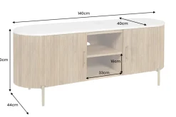 Massives TV-Board TRES CHIC 140cm natur Mangoholz weiß Marmor mit viel Stauraum