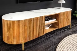 Massives TV-Board TRES CHIC 140cm natur Mangoholz weiß Marmor mit viel Stauraum