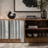 Massives TV-Board ZALVERO 150cm natur silber Mangoholz mit Metall-Aluminium Front