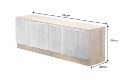 Massives TV-Board ZALVERO 150cm natur silber Mangoholz mit Metall-Aluminium Front