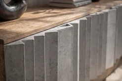 Massives TV-Board ZALVERO 150cm natur silber Mangoholz mit Metall-Aluminium Front