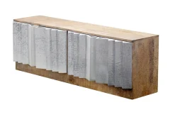 Massives TV-Board ZALVERO 150cm natur silber Mangoholz mit Metall-Aluminium Front