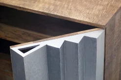 Massives TV-Board ZALVERO 150cm natur silber Mangoholz mit Metall-Aluminium Front