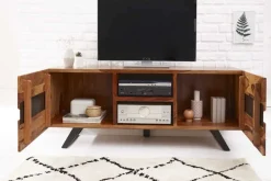 Massives TV-Lowboard AMAZONAS 160cm braun Sheeshamholz mit Baumkante