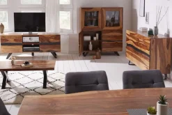 Massives TV-Lowboard AMAZONAS 160cm braun Sheeshamholz mit Baumkante