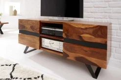 Massives TV-Lowboard AMAZONAS 160cm braun Sheeshamholz mit Baumkante