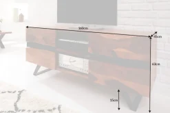 Massives TV-Lowboard AMAZONAS 160cm braun Sheeshamholz mit Baumkante