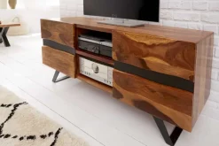 Massives TV-Lowboard AMAZONAS 160cm braun Sheeshamholz mit Baumkante