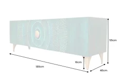 Massives TV-Lowboard GOLDEN SUNSET 180cm türkis 3D-Schnitzereien gold Mangoholz Metall