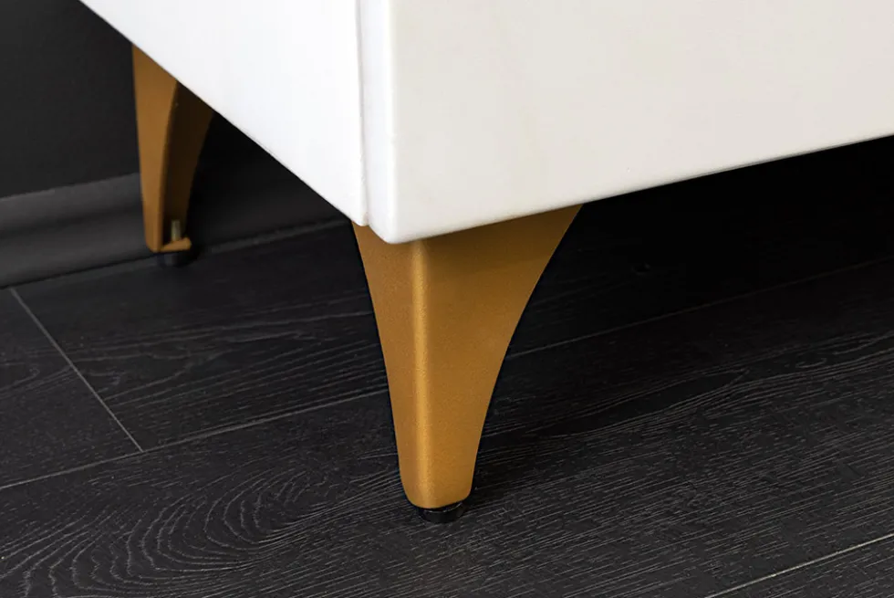 Massives TV-Lowboard GOLDEN SUNSET 180cm weiß gold Mangoholz 3D Schnitzereien Metallfüße