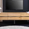 Massives TV-Lowboard LIVING EDGE 160cm natur Eichenholz Baumkante mit Hairpin Legs