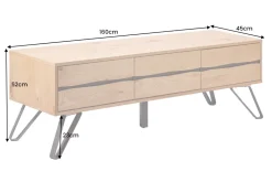 Massives TV-Lowboard LIVING EDGE 160cm natur Eichenholz Baumkante mit Hairpin Legs