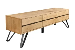 Massives TV-Lowboard LIVING EDGE 160cm natur Eichenholz Baumkante mit Hairpin Legs