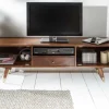 Massives TV-Lowboard MYSTIC LIVING 140cm Akazie braun gold Retro Design