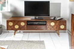 Massives TV-Lowboard MYSTIC LIVING 140cm Akazie braun gold Retro Design