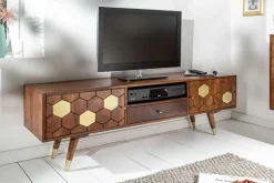 Massives TV-Lowboard MYSTIC LIVING 140cm Akazie braun gold Retro Design