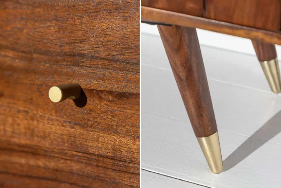 Massives TV-Lowboard MYSTIC LIVING 140cm Akazie braun gold Retro Design