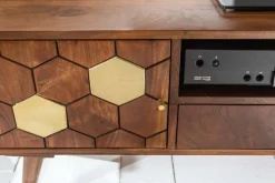 Massives TV-Lowboard MYSTIC LIVING 140cm Akazie braun gold Retro Design