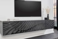 Massives TV-Lowboard SCORPION 200cm schwarz hängend Mangoholz 3D-Design