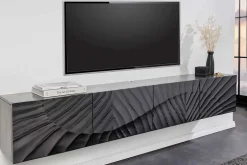 Massives TV-Lowboard SCORPION 200cm schwarz hängend Mangoholz 3D-Design