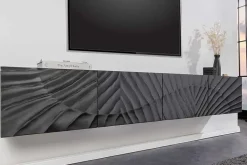 Massives TV-Lowboard SCORPION 200cm schwarz hängend Mangoholz 3D-Design