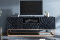 Massives TV-Lowboard SCORPION 160cm schwarz Mangoholz aufwendige 3D Schnitzereien