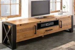 Massives TV-Lowboard THOR 200cm recyceltes Pinienholz im Industrial Design